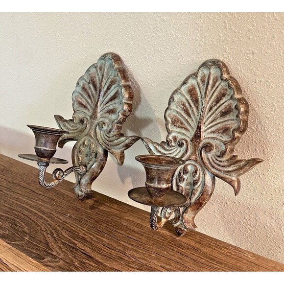 Vintage Set of 2 Metal Single Candle Wall Sconces Used Item - Picture 4 of 10